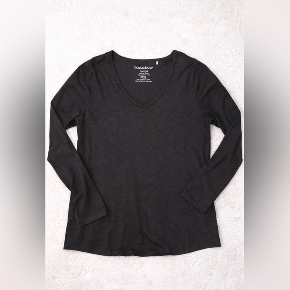 Toad&Co Tops - Toad&Co Eco V-Neck Long Sleeve Tee Black Organic Cotton Tencel Stretch L